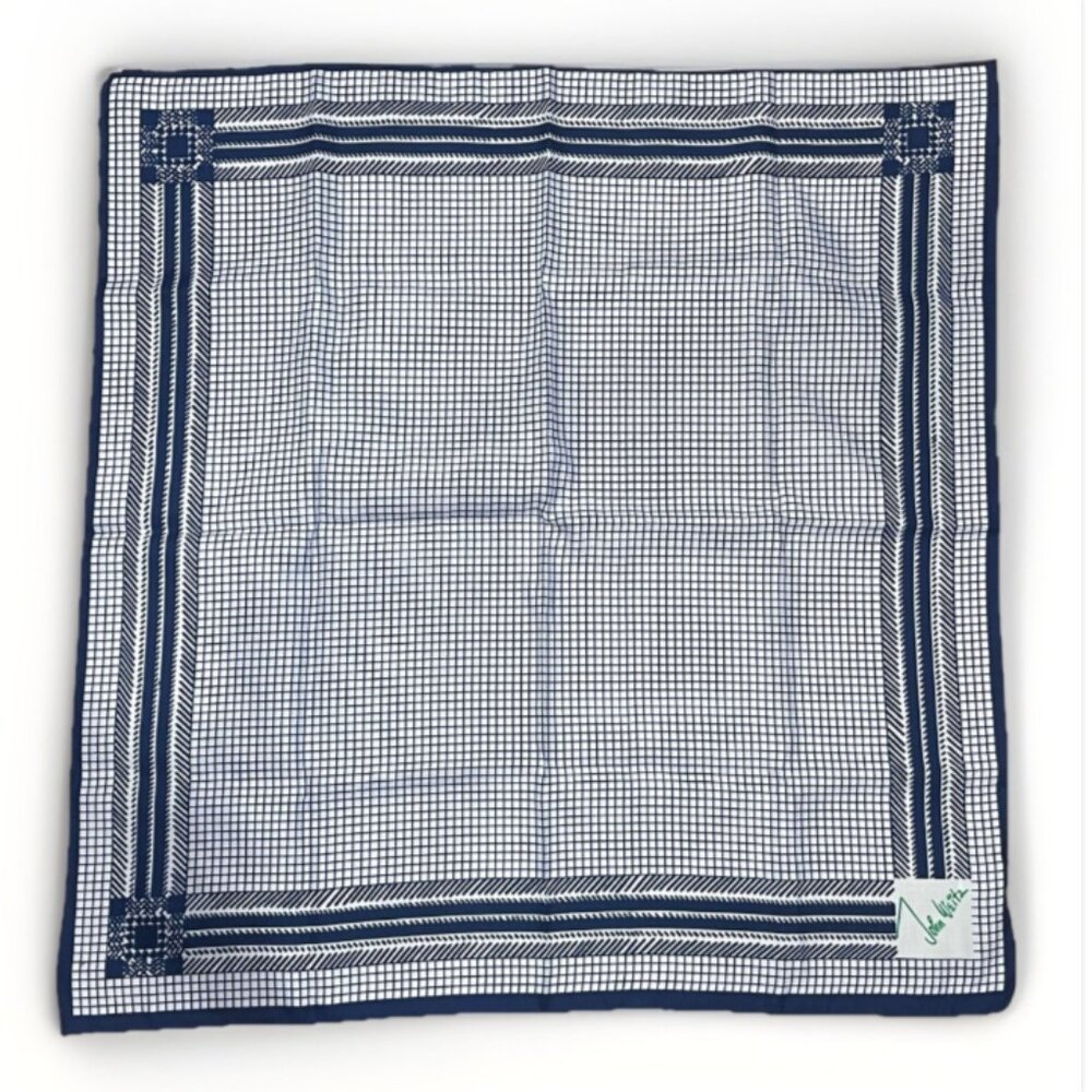 1960’s John Weitz Blue White Square Scarf 22 X 23” - Picture 4 of 6